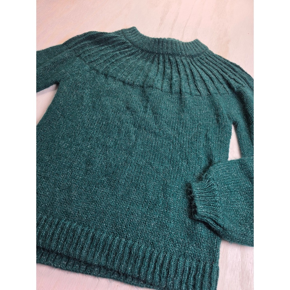 Lauren Conrad Teal Green Knit Sweater Ribbed Yoke Tie Back Shimmer Small Boho